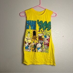 Nickelodeon Yellow '90s Cartoon Muscle Tank Top size small 100% cotton